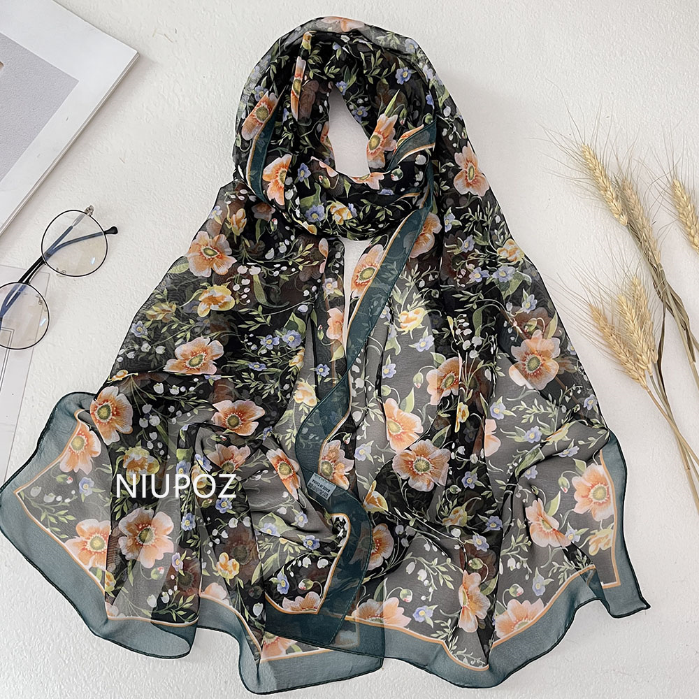 Belle écharpe en mousseline de soie pour femme, foulard, bandana, Georgette, tournesol, sensation de protection solaire, mince, été, plage, beau