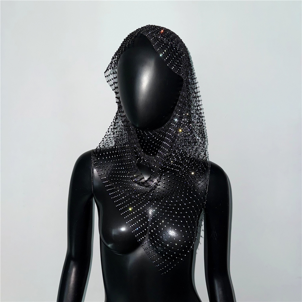 Foulard à paillettes en résille avec strass, couvre-visage brillant, accessoire de mode bohème pour femme, idéal pour festivals, soirées et clubs