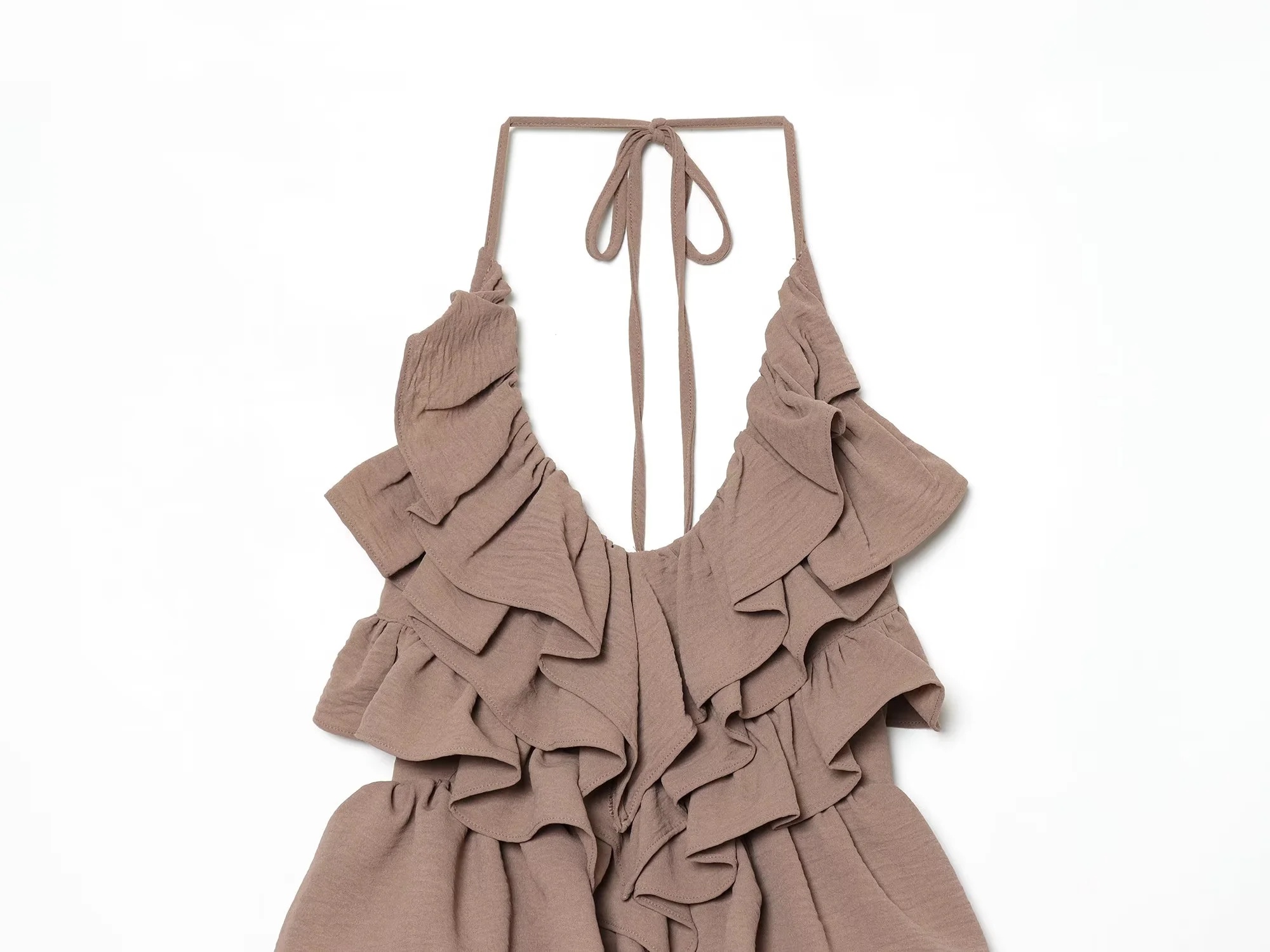 Robe Courte Femme KONDALA Chic Plage et Vacances, Dos Nu, Halter, Volants, Collection Printemps-Été 2026, Idéale Soirées