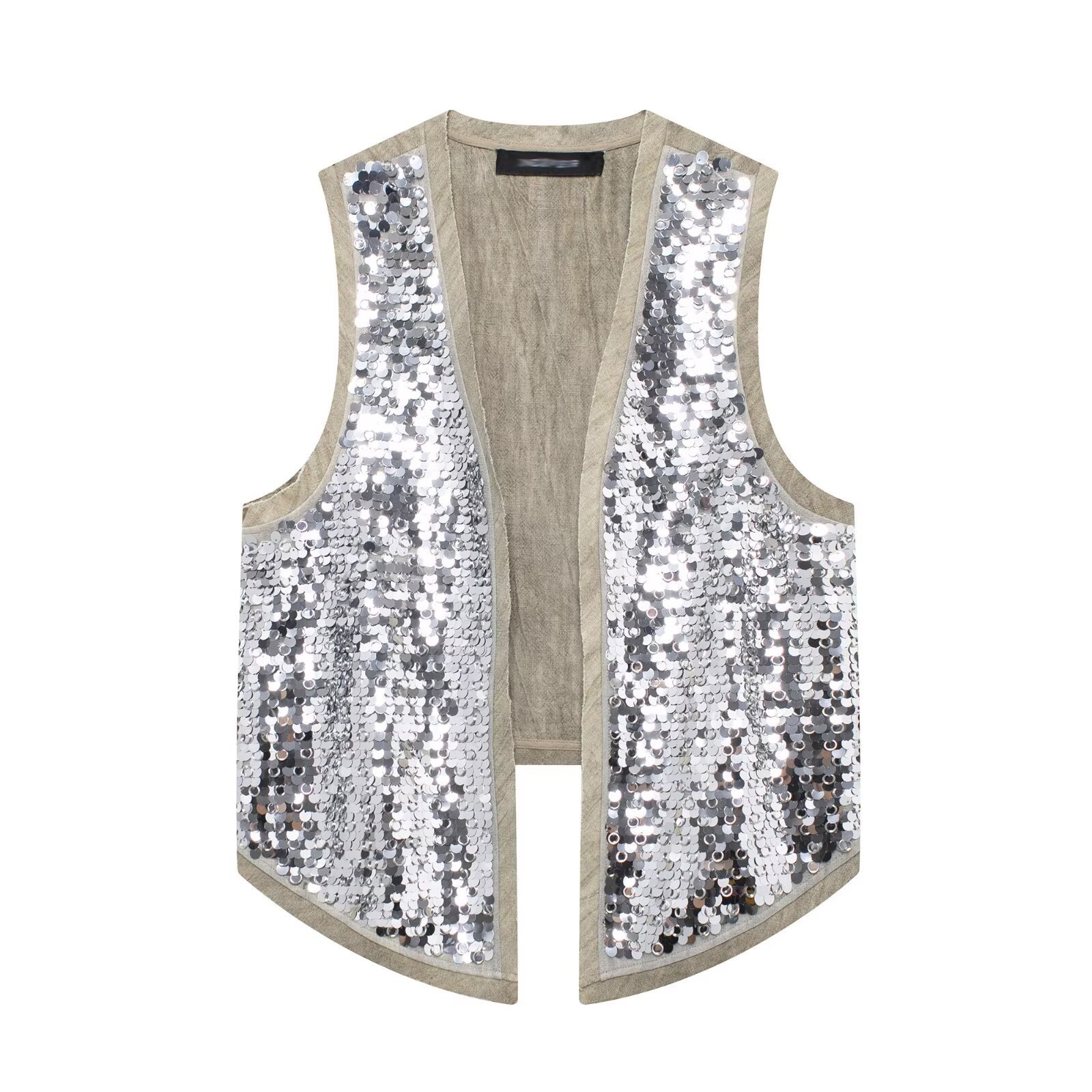 MUJER 2025 paillettes gilets ouverts pour femmes paillettes gilet sans manches femme été gilet gilet haut femmes mode luxe dame gilets