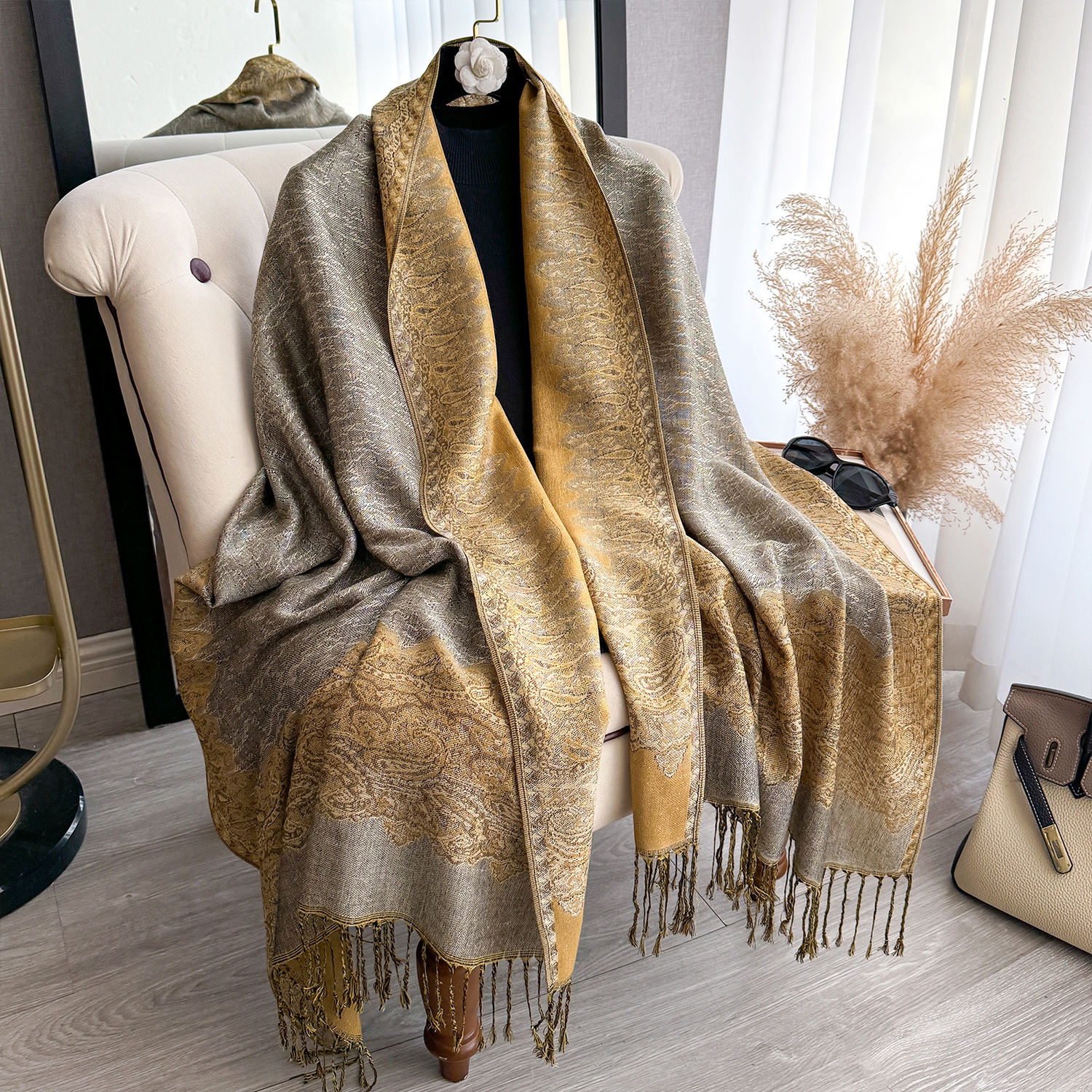 2025 gland couverture conception épaisse Pashmina nouvel hiver chaud doux châle enveloppement imprimé écharpe femmes résistant au froid foulard Poncho étoles