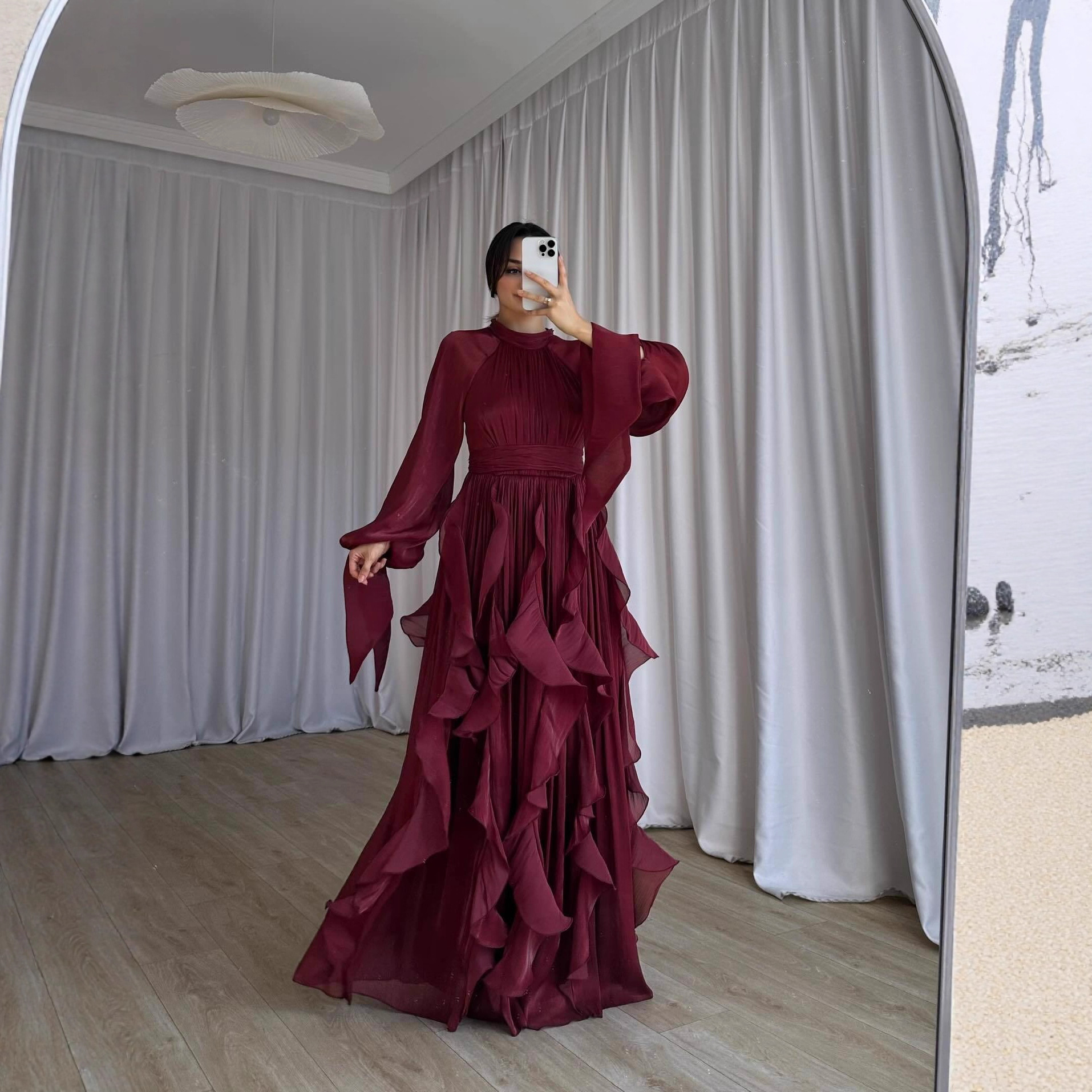 Robe de fête musulmane pour femme, Abaya, Jalabiya, Kaftan, Robe longue arabe, style Dubaï, Maroc, avec volants, pour l'Aïd et le Ramadan