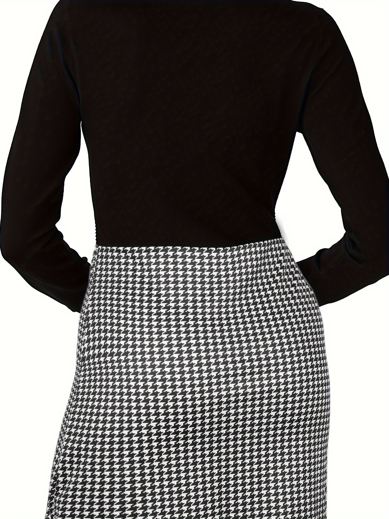 Robe grande taille à manches longues et col en v pour femmes, motif pied-de-poule élégant et confortable, parfaite pour le bureau ou la soirée