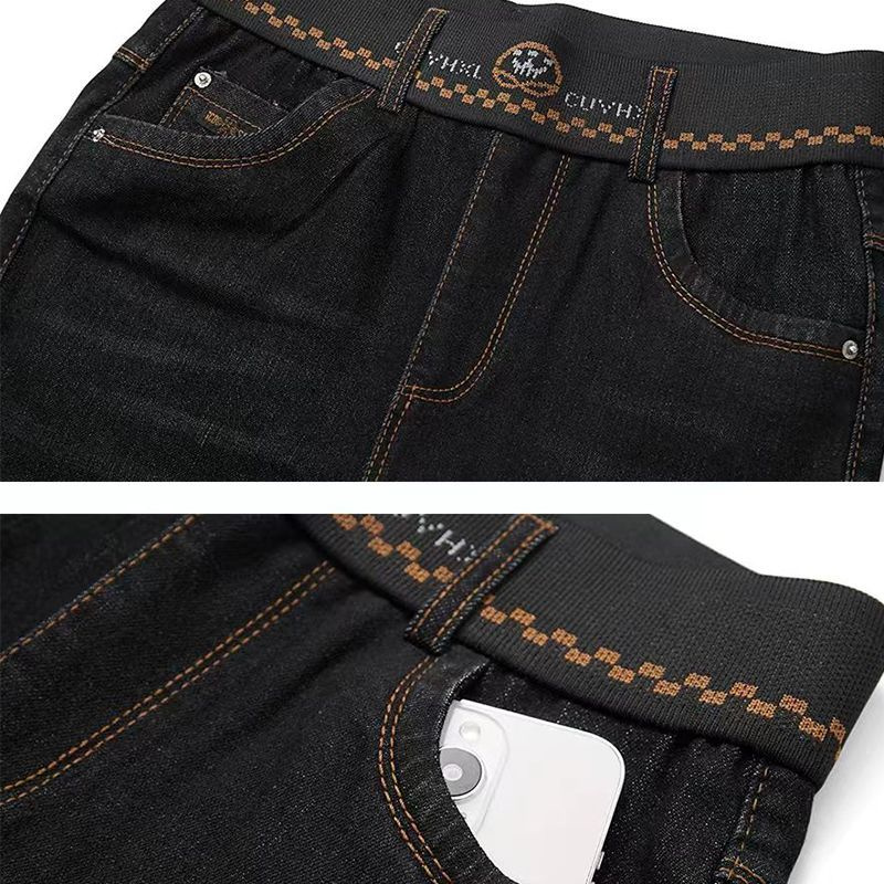 Jean décontracté grande taille pour femme, pantalon en Denim, droit, taille haute, élastique, pour mère d'âge moyen, printemps automne