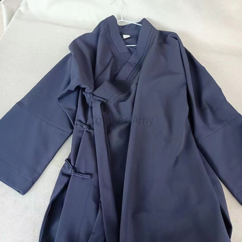 Costume de moine Kung Fu noir bleu marine pour adultes, robe longue unisexe, robe Hanfu vintage, costume traditionnel chinois