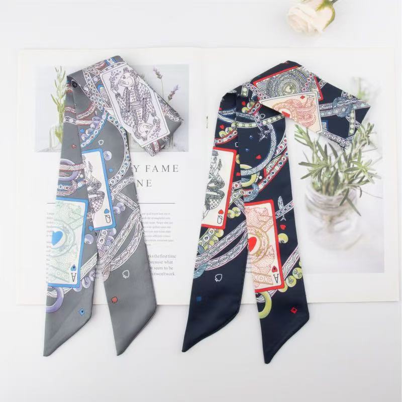 5*90 cm échecs et carte français polyvalent foulard en soie bandeau féminité attaché sac ruban Streamer bandeau arc cheveux accessoires