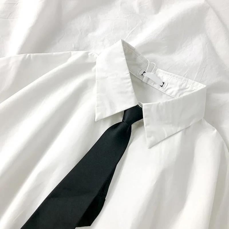 Chemisier blanc pour femme à manches courtes et col à revers avec nœud, style japonais, pour étudiante, été, quotidien, style universitaire