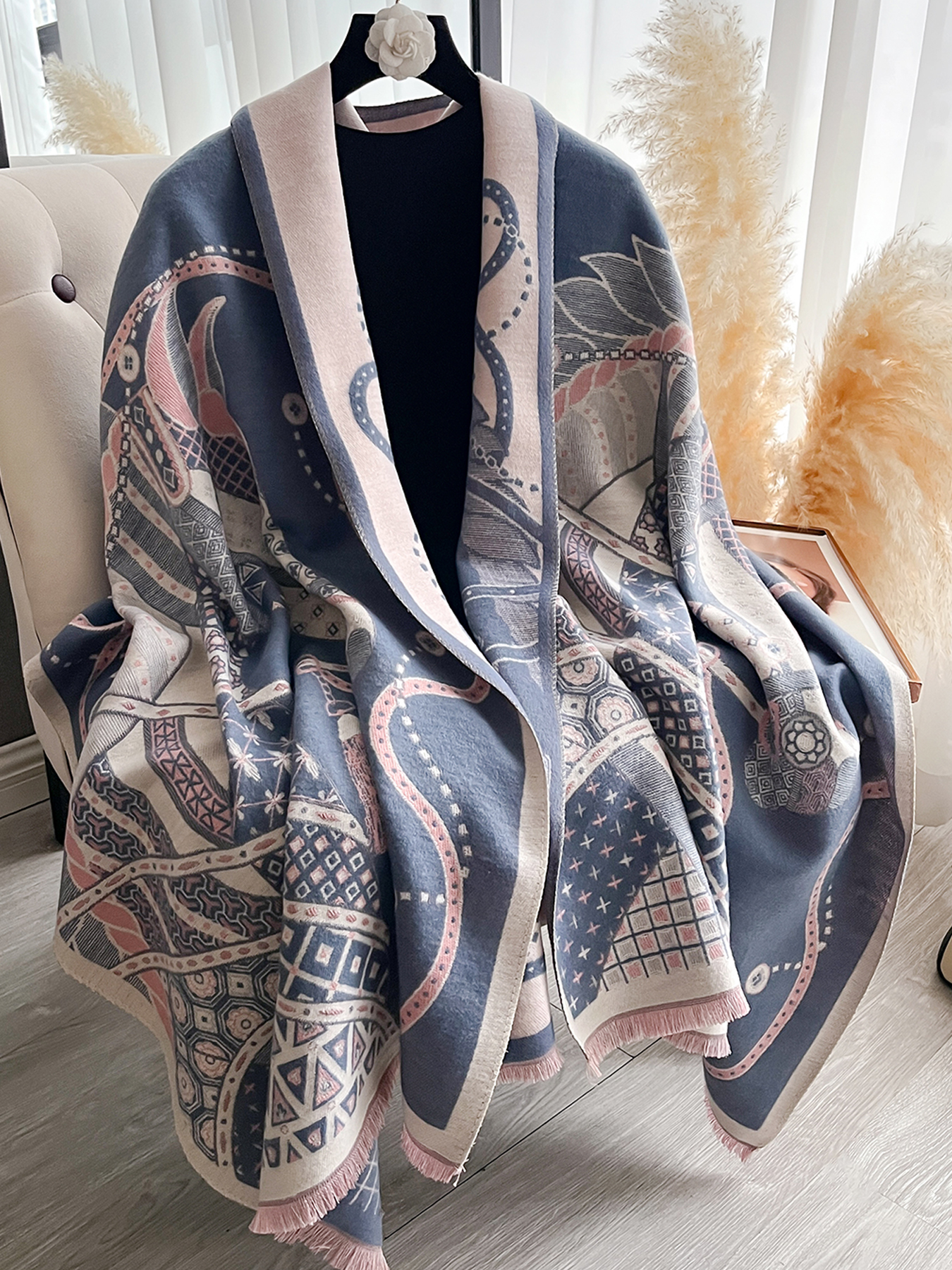 Châle Pashmina imprimé cheval élégant pour femmes, écharpe de luxe en cachemire, épais et chaud, couverture d'étole longue, Design automne hiver
