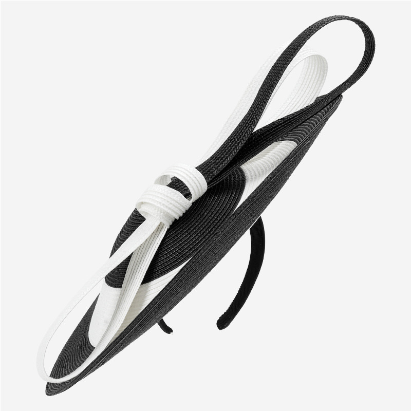 Grand chapeau fascinateur en paille à larges bandes, bandeaux élégants pour femmes, accessoire de tête pour bal de promo, fête, mariage, style français, chapeau de mariage femme