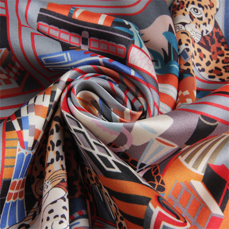 Foulard carré de marque 90CM pour femme, en soie sergé à imprimé léopard, châle, hijab, bandana de luxe, foulard, écharpe de cou, écharpe de tête
