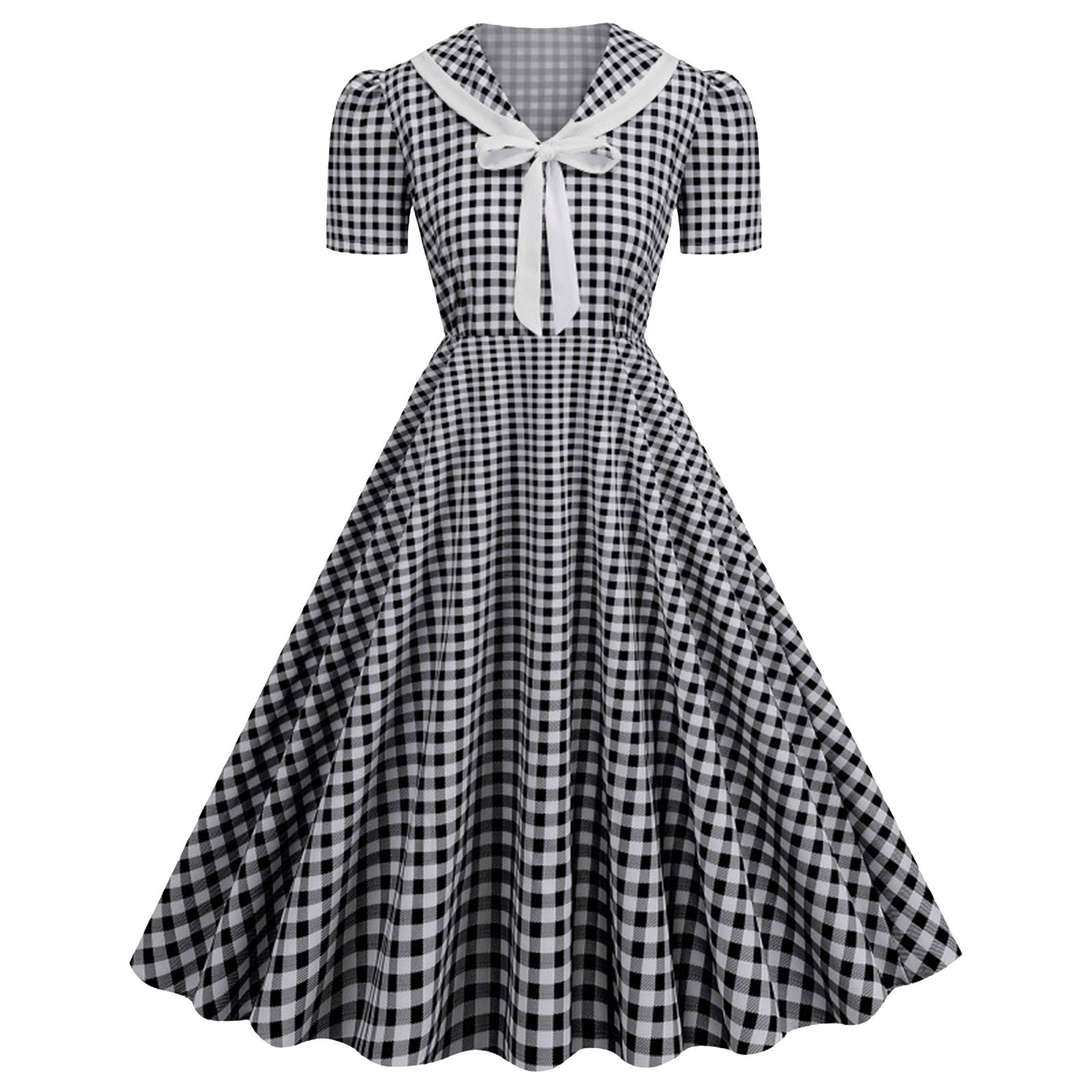 Robe trapèze rétro à carreaux pour femmes, robe trapèze, imprimé vintage, années 50 et 60, robe de soirée rockabilly, nœud, robes de Rhpour dames, été