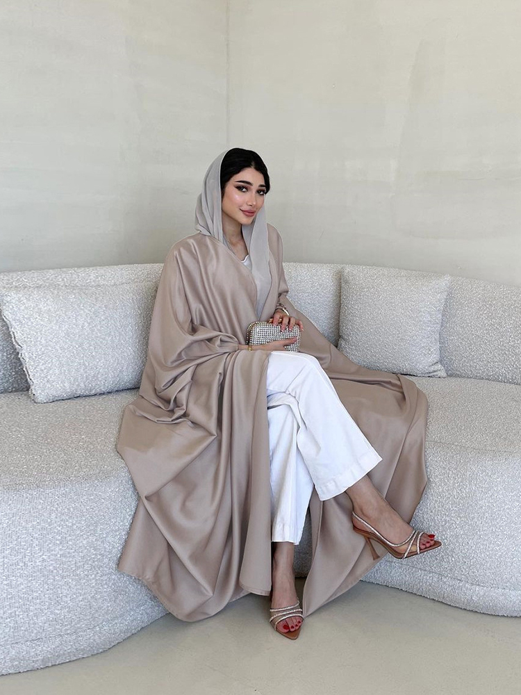 Robe musulmane du Moyen-Orient, mode, satin doux et léger, manches chauve-souris, manteau à manches longues, robe arabe pour femmes