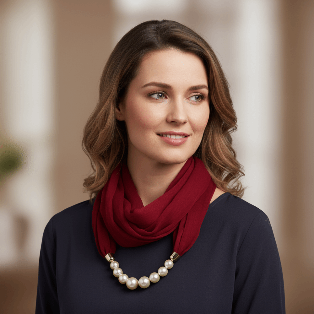 Écharpe en mousseline de soie avec chaîne de perles tendance, coupe-vent, protection solaire, pour femme