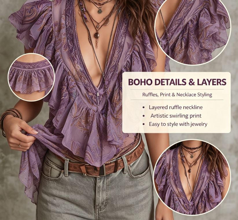 Chemise élégante à imprimé bohème pour femmes