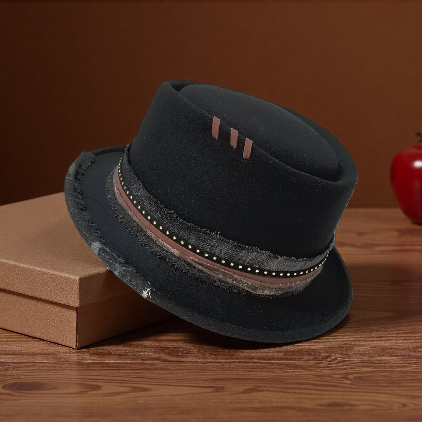 Chapeau Pork Pie noir pour hommes et femmes, chapeau Fedora fait main, chapeau Trilby, chapeau Fascinator, chapeau Pop, chapeau d'église, taille réglable