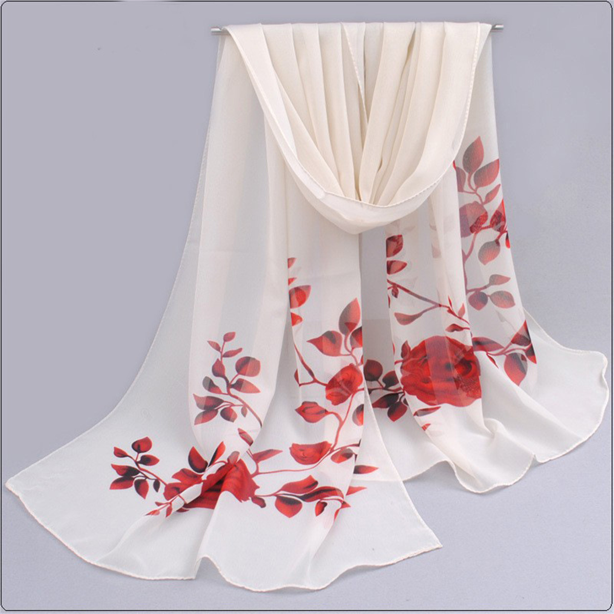 1 pièces écharpe en mousseline de soie Simple élégant imprimé fleuri foulard mince grand châle, serviette de plage d'été châle de protection solaire coupe-vent cou Sc