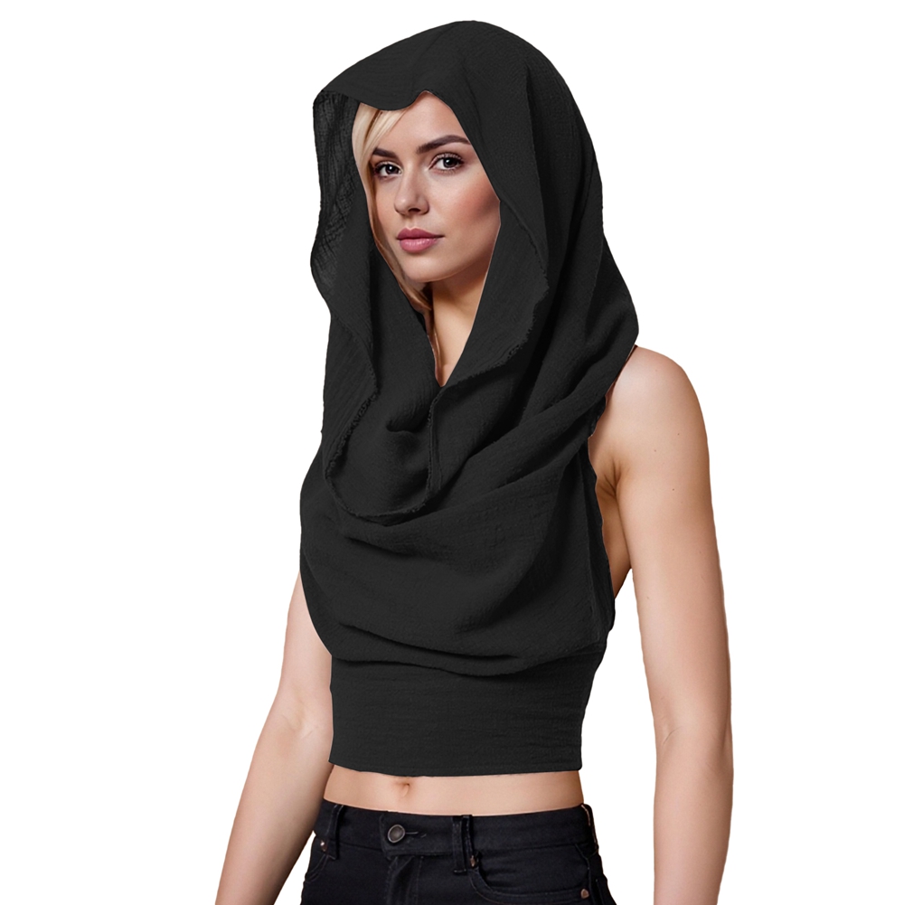Hauts courts à capuche pour femmes, débardeur Boho, dos nu, croisé, gilet à capuche
