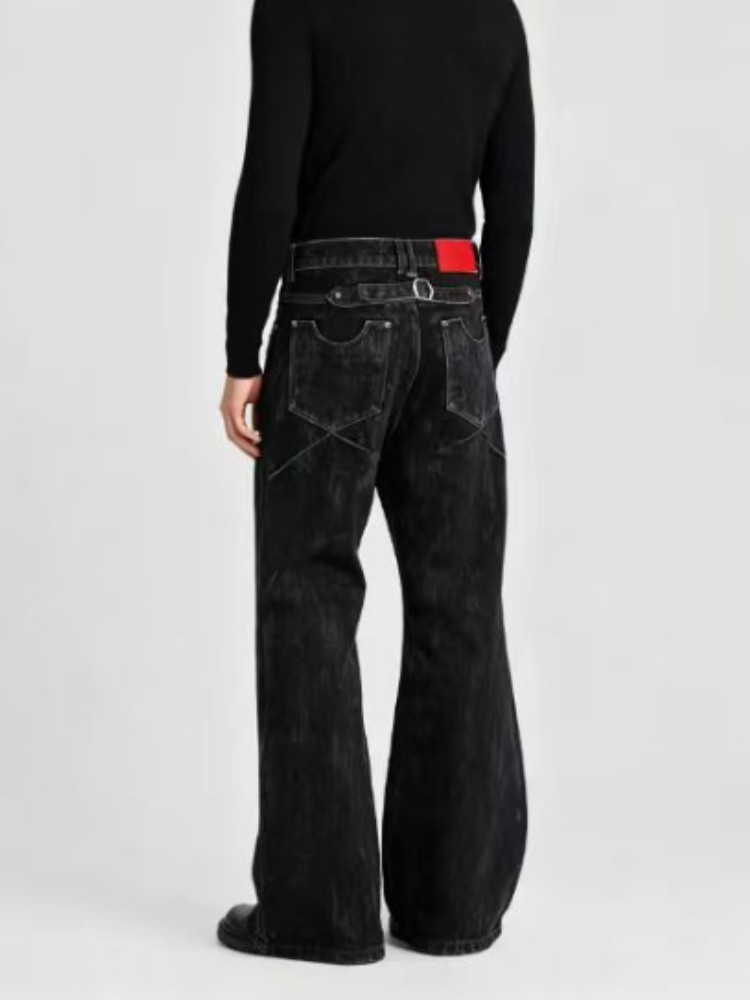 Jeans pour hommes style Ins, nouvelle mode, vintage américain, en denim floqué évasé, Harajuku, unisexe, coupe ample, streetwear urbain
