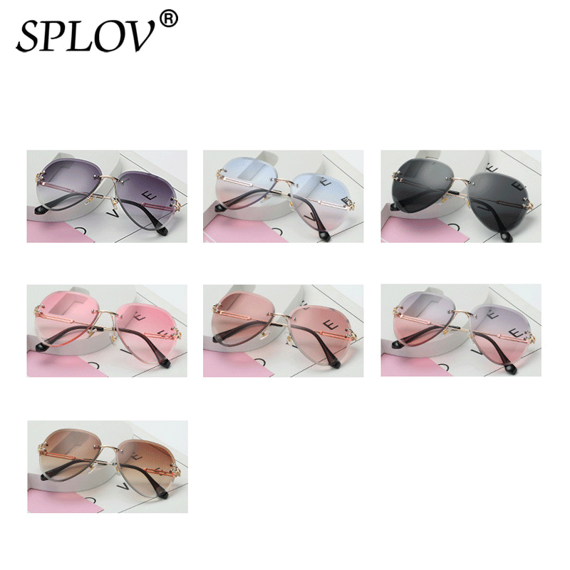 Grandes lunettes de soleil sans monture femmes grand cadre dégradé nuances coupe lentille sexe dames sans cadre Vintage lunettes Aviation marque UV400