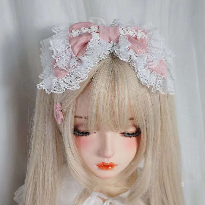 Costume Lolita Doux pour Bol, Bandeau de Sauna avec réinitialisation, Coiffure en Dentelle Rose Blanche, Vêtements de Sauna à Grand Nministériels d pour Femmes Patientes de Mariage