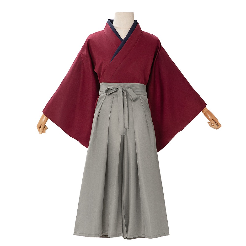 Robe Kimono traditionnelle japonaise rouge unie vintage pour hommes, costume de Kendo Samouraï pour Halloween, carnaval, scène ou fête à thème