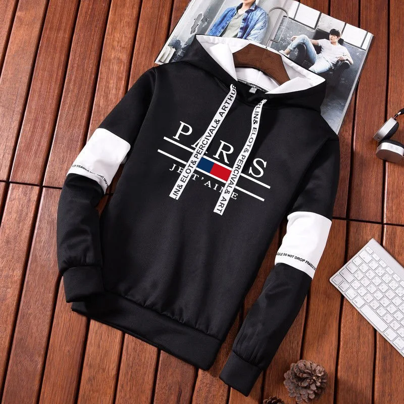 Ensemble de survêtement décontracté pour homme, style urbain, imprimé Paris, collection automne-hiver 2026 : sweat à capuche et pantalon de jogging sportif