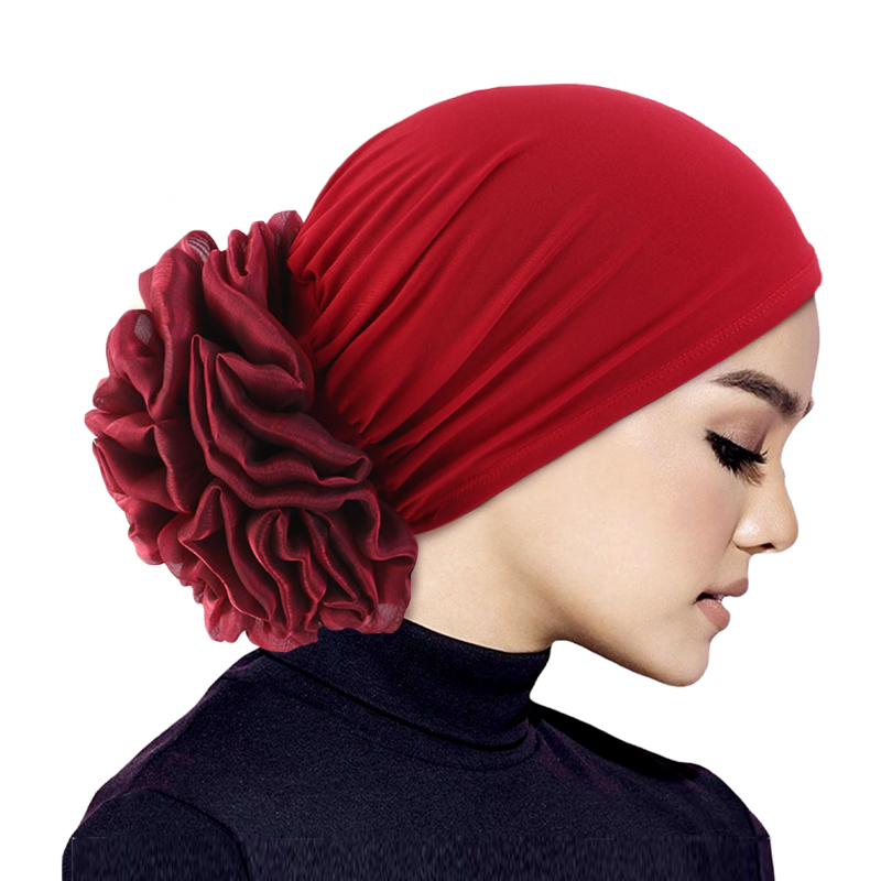 Femmes Hijabs Turban grande fleur tissu élastique bandes de cheveux chapeau bonnet dames musulman solide perte de cheveux écharpe casquette cheveux accessoires