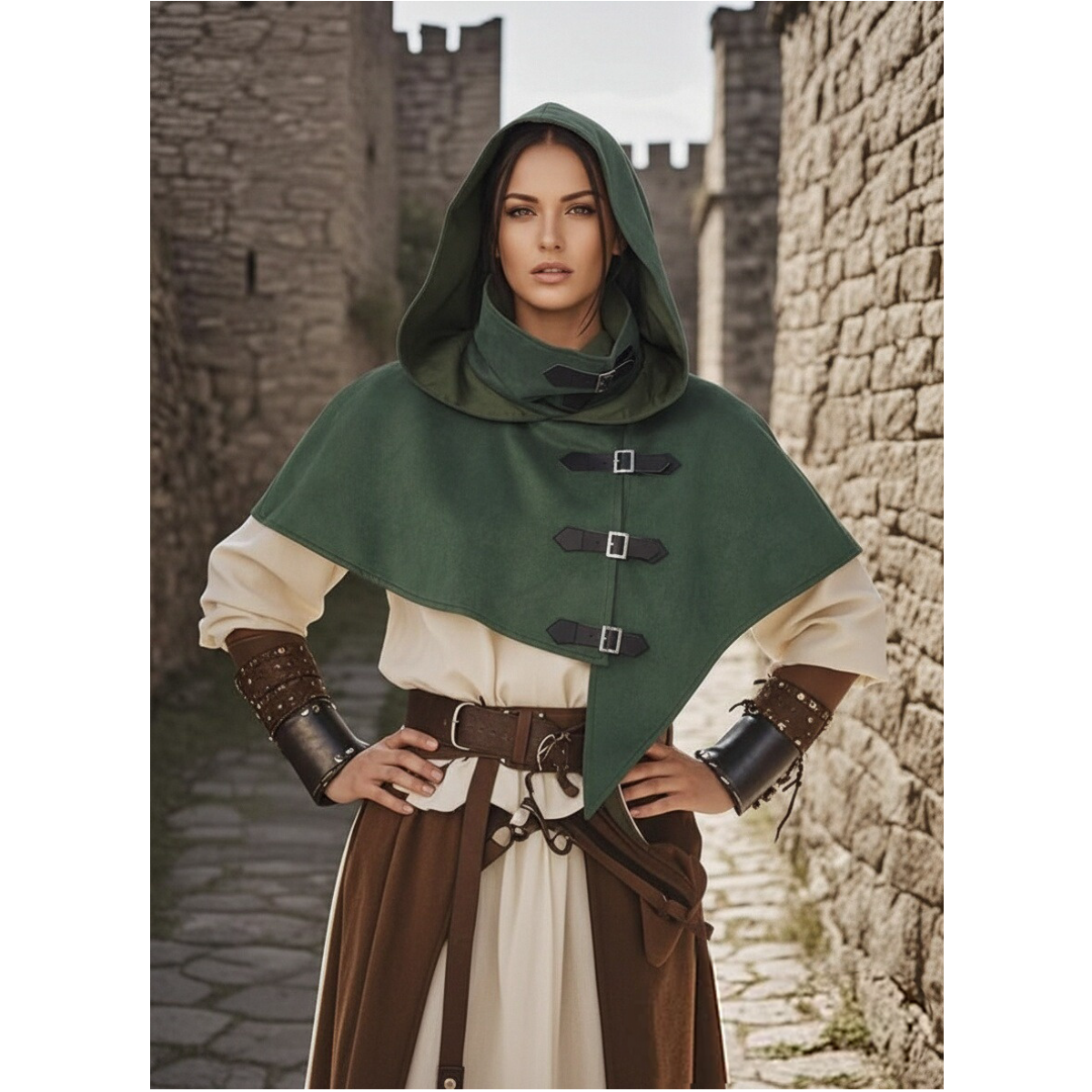 Ensemble châle-couvre-chef médiéval vintage, cape gothique d'assassin, cagoule, manteau de cosplay pour adulte, tenue de fête à thème LARP Halloween Carnaval