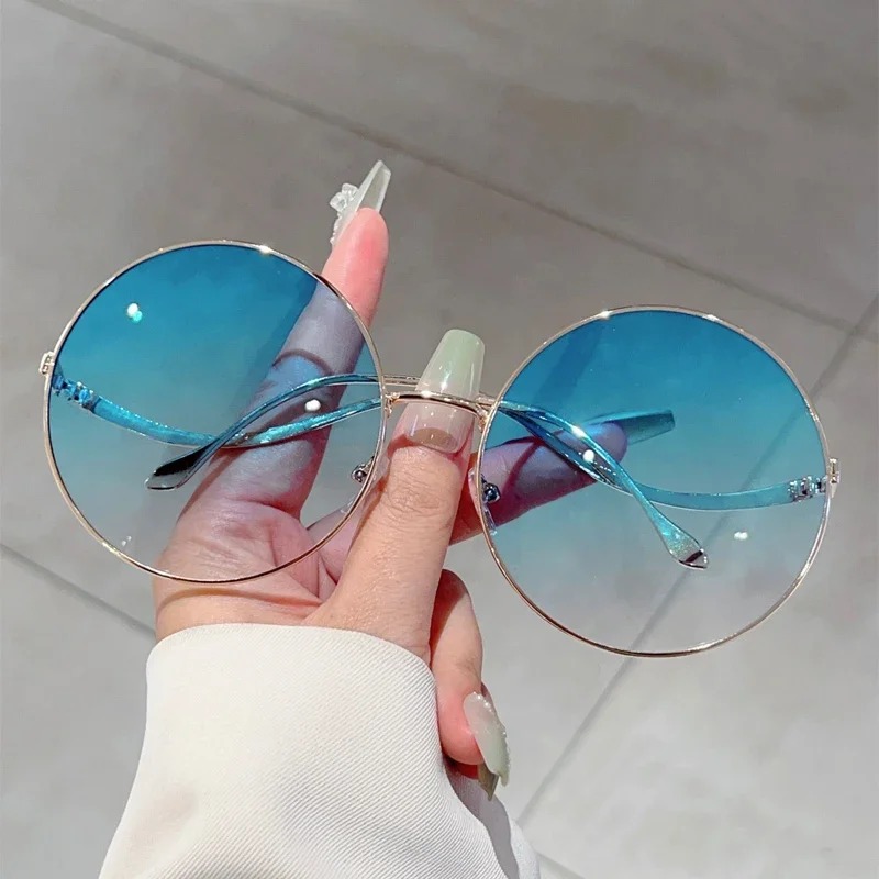 Lunettes de soleil rondes surdimensionnées pour femmes, nouvelle mode vintage, verres dégradés, rétro, tendance, design luxueux et élégant