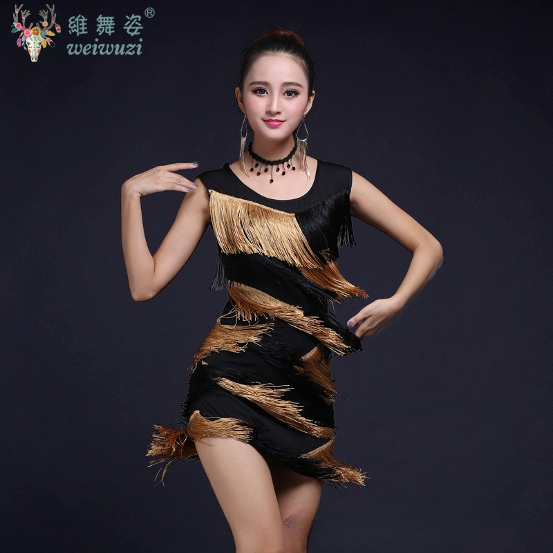 Robe de danse latine à franges et franges, Sexy, Costumes de danse pour femmes, robe courte élastique de soirée, vêtements de spectacle