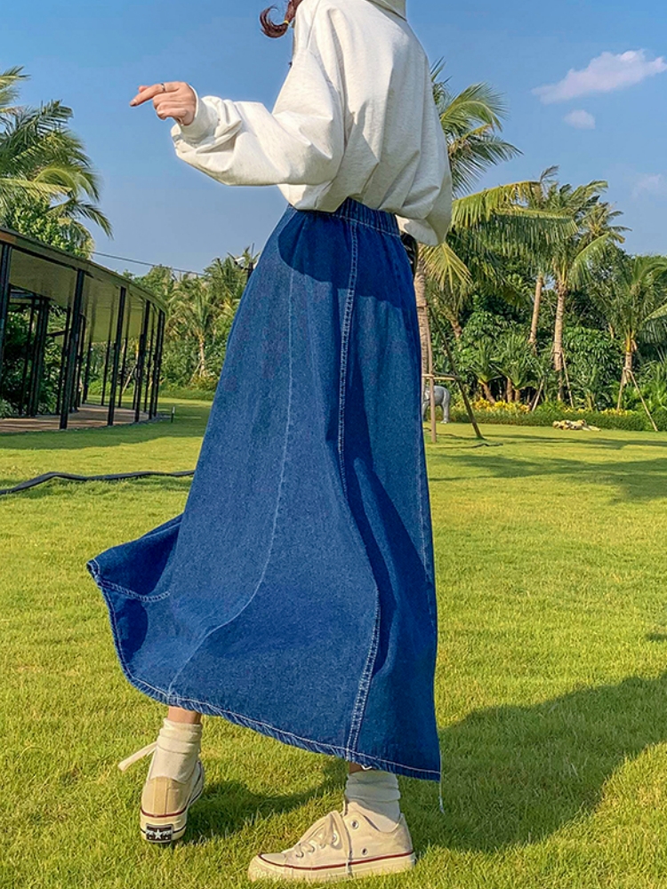 Jupe Maxi longue en Jean pour femmes, décontractée, taille haute, en Jean, ligne a, à volants, grande taille 5XL 6XL, printemps été