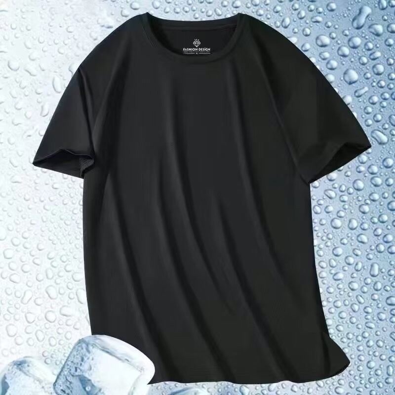 T-shirt d'été en soie glacée pour homme, manches courtes, col rond, respirant, fin, pour le sport, la course, séchage rapide, doux, élastique, pour l'extérieur