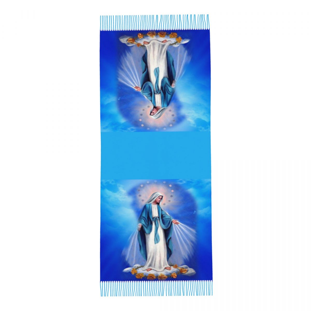 Écharpe à Pompon Vierge Marie Catholique Personnalisée pour Femme, Châle Doux de Notre Dame de Fatima, Foulards d'Hiver Ronds pour Dames