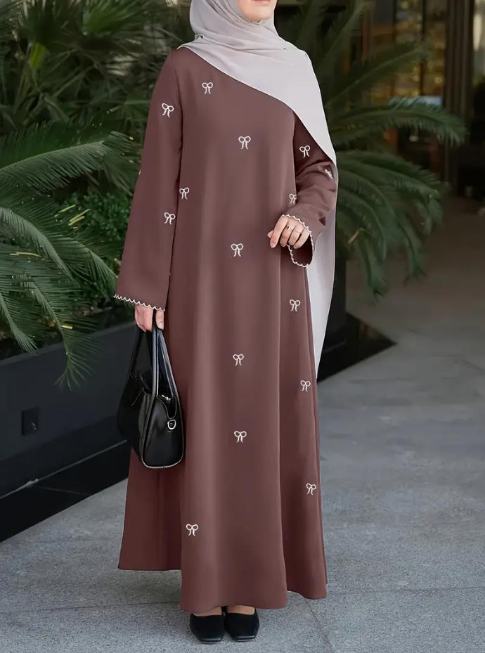 Abayas musulmanes pour femmes, Robe longue imprimée, style Abaya arabe de Dubaï, coupe ample, col rond, modeste pour le Ramadan, style marocain, Printemps 2026