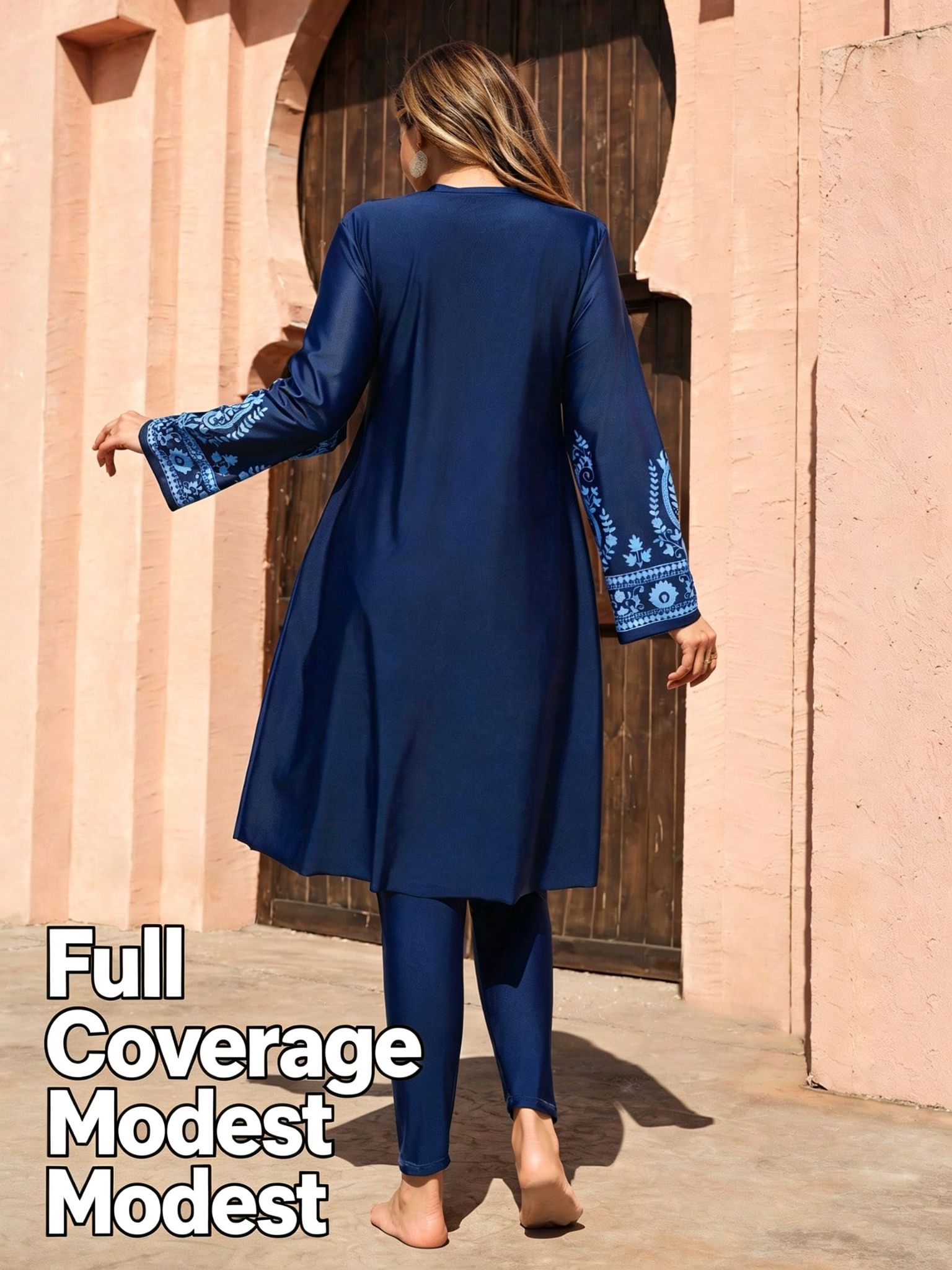 Maillot de bain burkini musulman pour femmes, ensemble 2 pièces à manches longues, couvrance totale, grande taille, séchage rapide, protection UV, tenue de bain modeste
