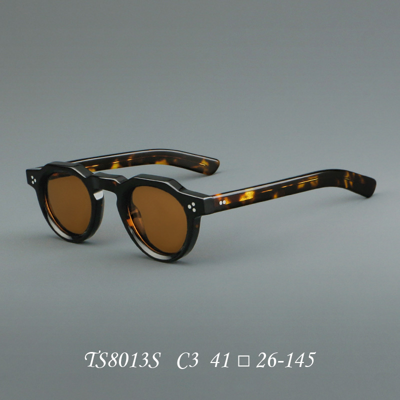 Chic rétro Rivet petit rond acétate lunettes de soleil polarisées femmes hommes Premium ovale blanc écaille de tortue Orange vert nuances de soleil