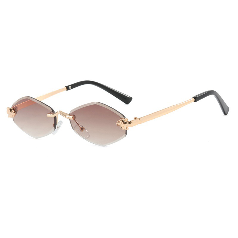 Lunettes de soleil polygonales sans bords pour femmes, verres dégradés tendance, nuances métalliques, marque de luxe, petit losange, Vintage