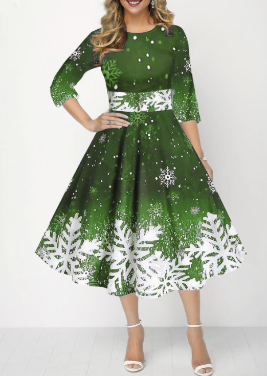 Robes de noël d'hiver pour femmes, Vintage, balançoire, élégante, demi-manches, décontractée, imprimée, Robe de soirée