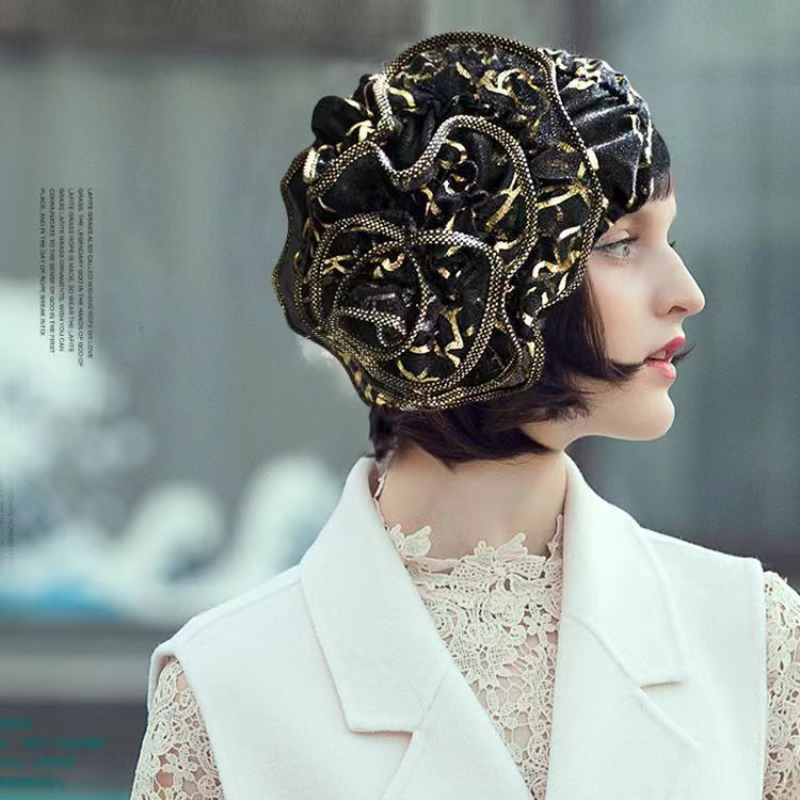 Turbans à grandes fleurs pour femmes, plaque de fil de beauté, bandeau Jacquard, chapeau en dentelle, casquettes musulmanes, couvre-chef islamique, nouvelle collection printemps 2025