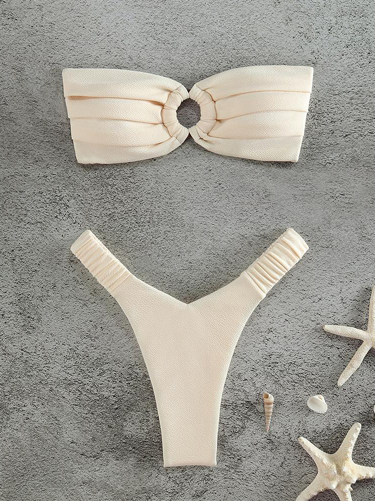 Ensemble de bikini de couleur unie, maillot de bain deux pièces rembourré sexy pour les amateurs de plage