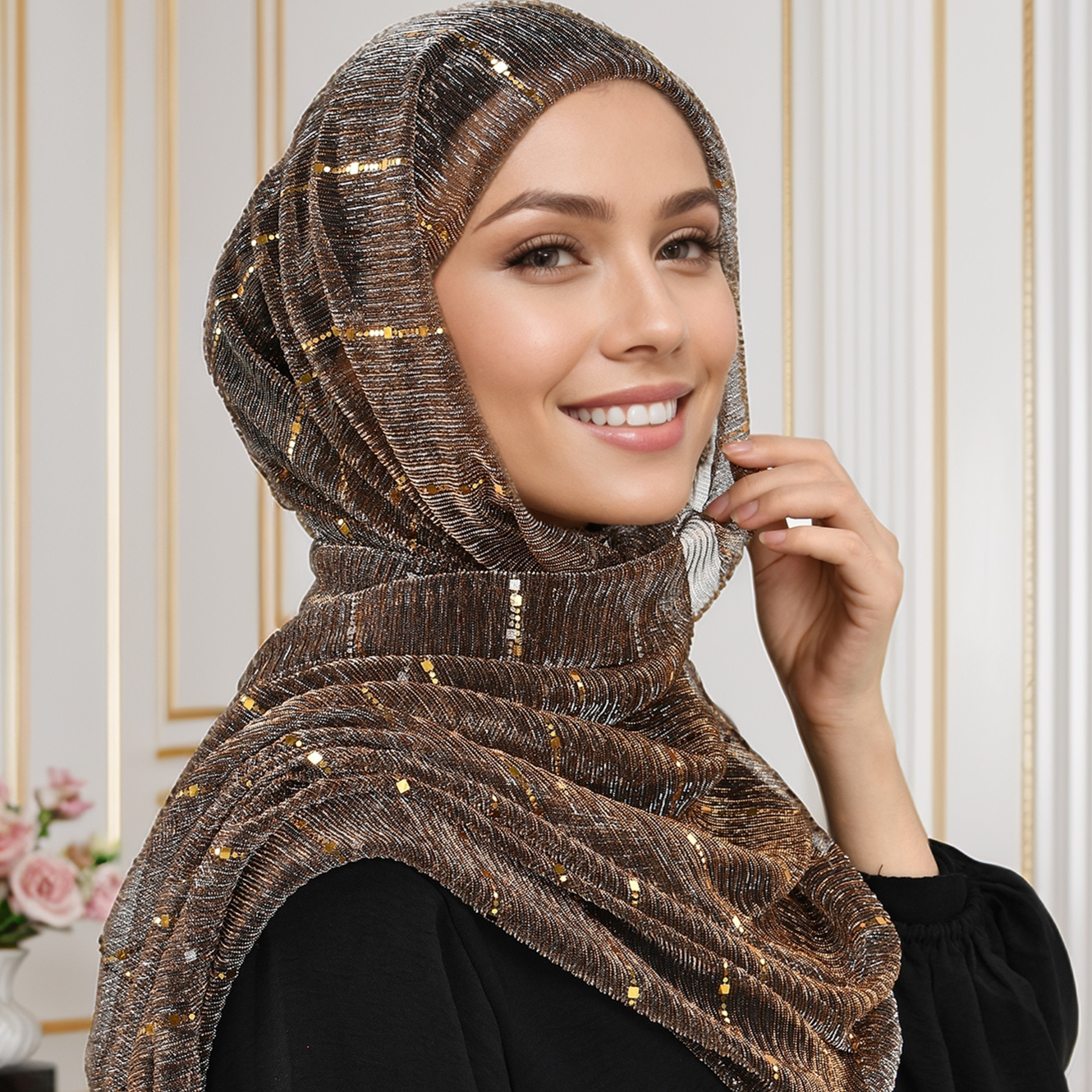 Écharpe Lurex Scintillante Dorée pour Femme, Hijab Musulman Chatoyant, Foulard Couleur Unie, Châle Brillant, Pashmina Islamique, Bandana, Foulard Femme