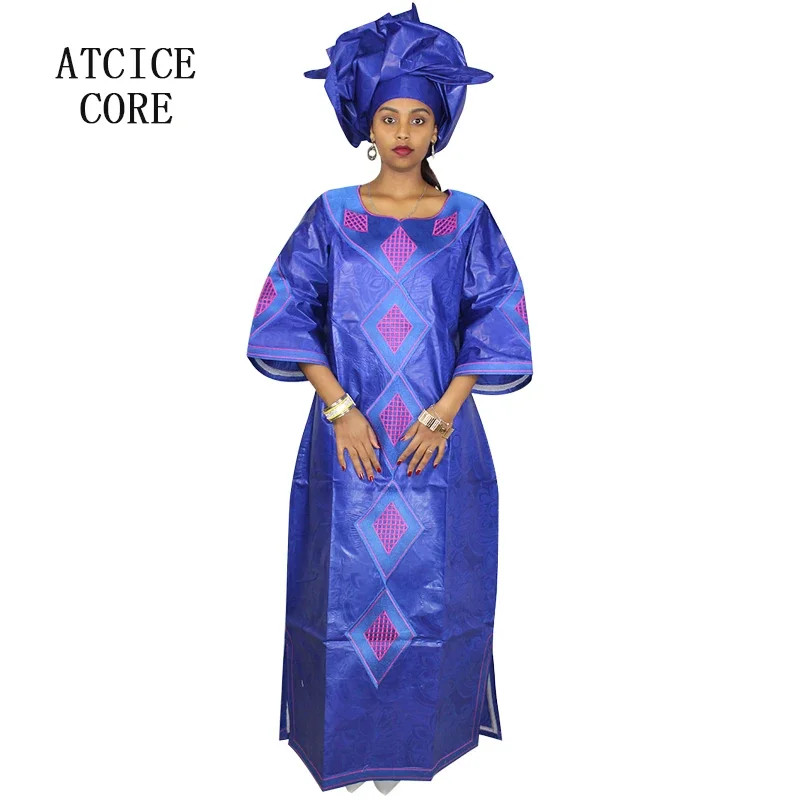 Robe africaine longue avec écharpe pour femmes, design de mode, broderie Bazin, nouveau