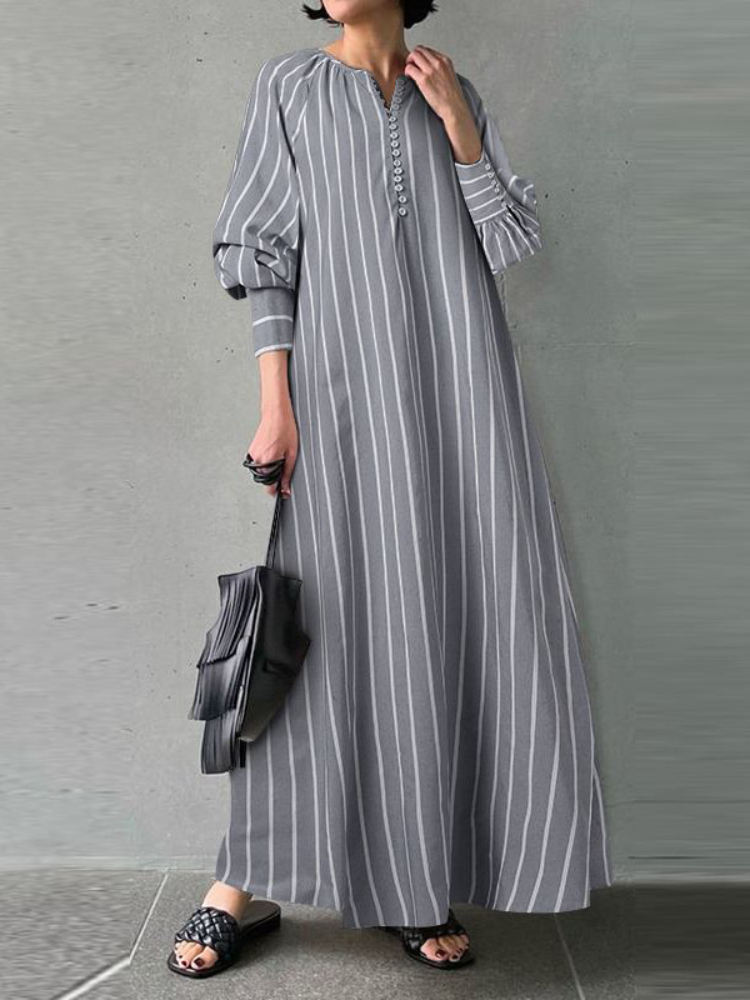 Robe longue à rayures en lin pour femmes, 2024 coton, col rond, manches longues, simple, adt, pull vintage, robe élégante pour femmes