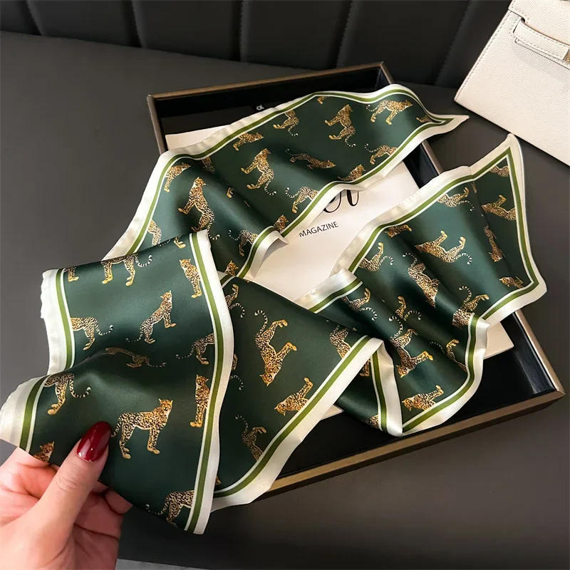 Foulard de tête foulards de cou de cheveux pour femmes sac à main écharpes pour sacs à main soyeux Long mince foulard en Satin mode