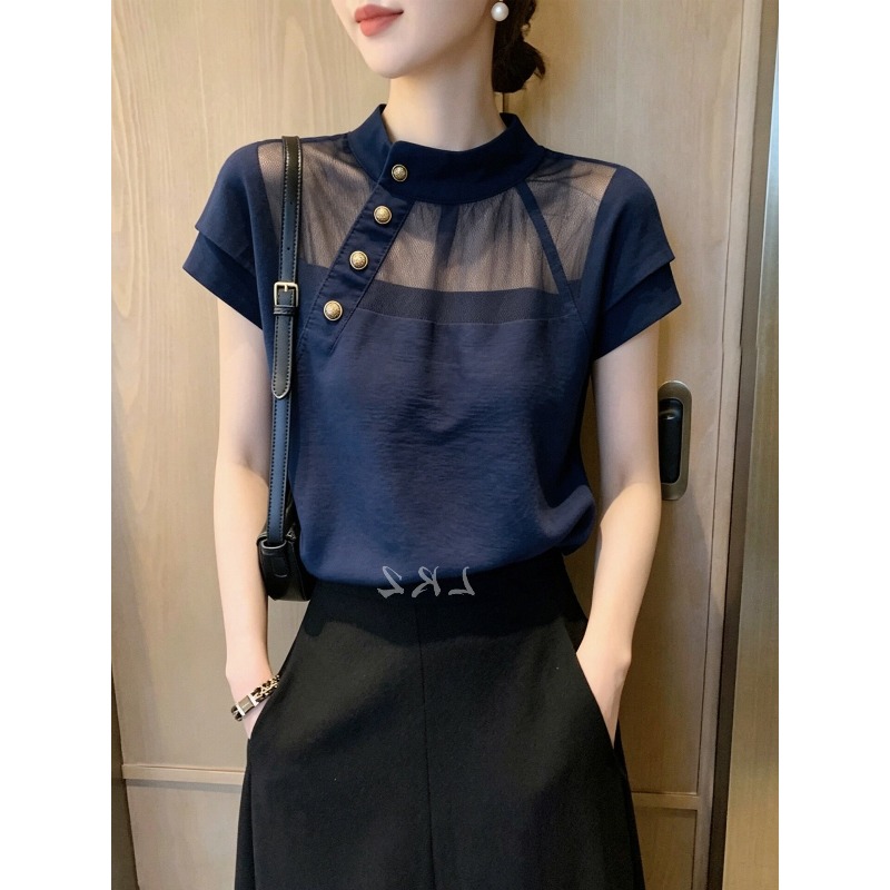 Chemisiers vintage patchwork pour femmes, chemises décontractées, mode ample, vêtements coréens décontractés d'été, hauts à manches courtes pour femmes