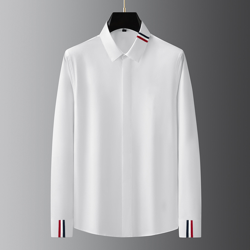 Marque vêtements hommes chemises ruban décoration à manches longues chemises décontractées de haute qualité affaires de luxe robe sociale chemise Streetwear