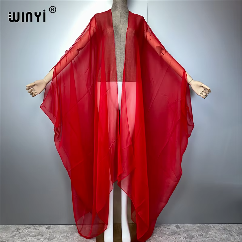 WINYI Kimono de défilé pour femme, imprimé, à ourlet bouffant, manteau à manches longues, cardigan, abaya, vêtement de plage de luxe de Dubaï, robe bohème, caftan