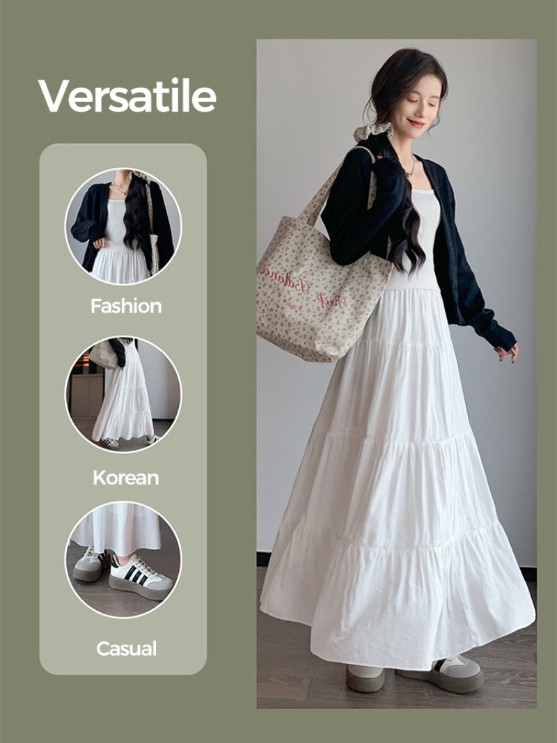 Jupes longues blanches élégantes à volants pour femmes, jupe maxi taille haute, jupe ample décontractée coréenne pour femme, printemps été