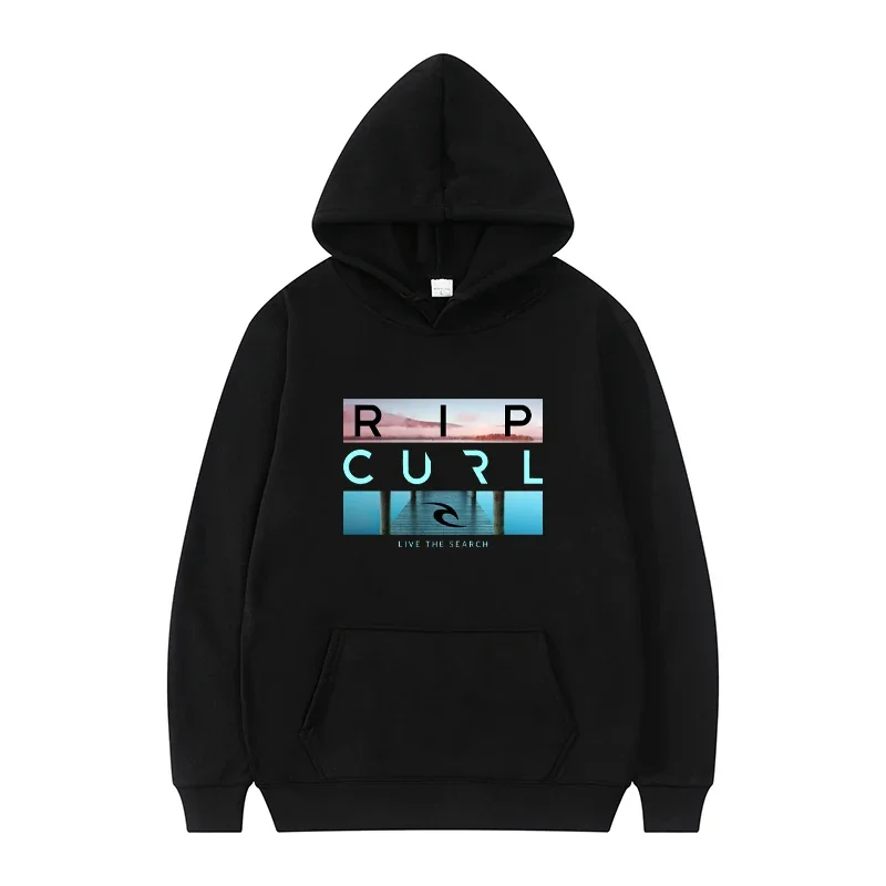 Chemise de sport noire à capuche pour hommes, style de rue décontracté, adaptée aux amateurs de surf et aux amateurs de mode