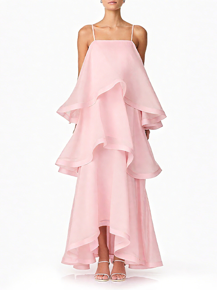 Chic rose doux couche ourlet licou robe sans manches une ligne fête Maxi Robes élégantes longues Robes 2026 solide Robes de banlieue